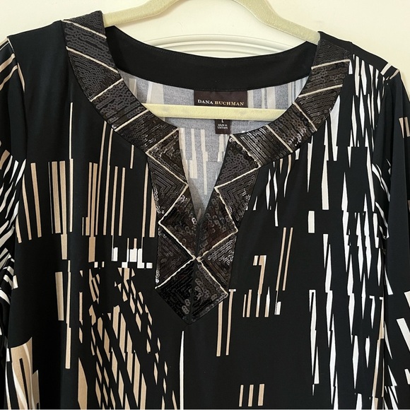 Dana Buchman Elegant Mixed Black Sequin Neckline 3/4 Sleeve Women’s Size Large - Picture 8 of 16